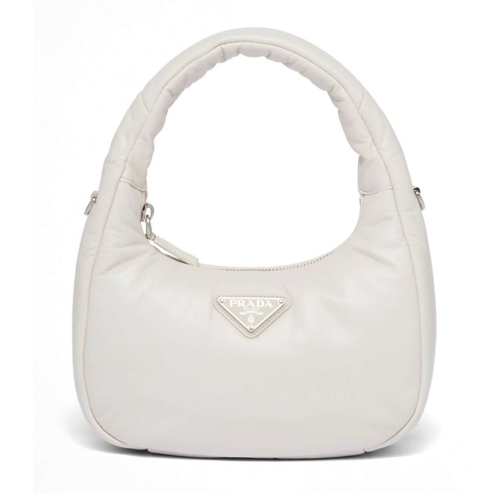 PRADA Nappa Leather Padded Shoulder Bag in White with Crossbody Strap
